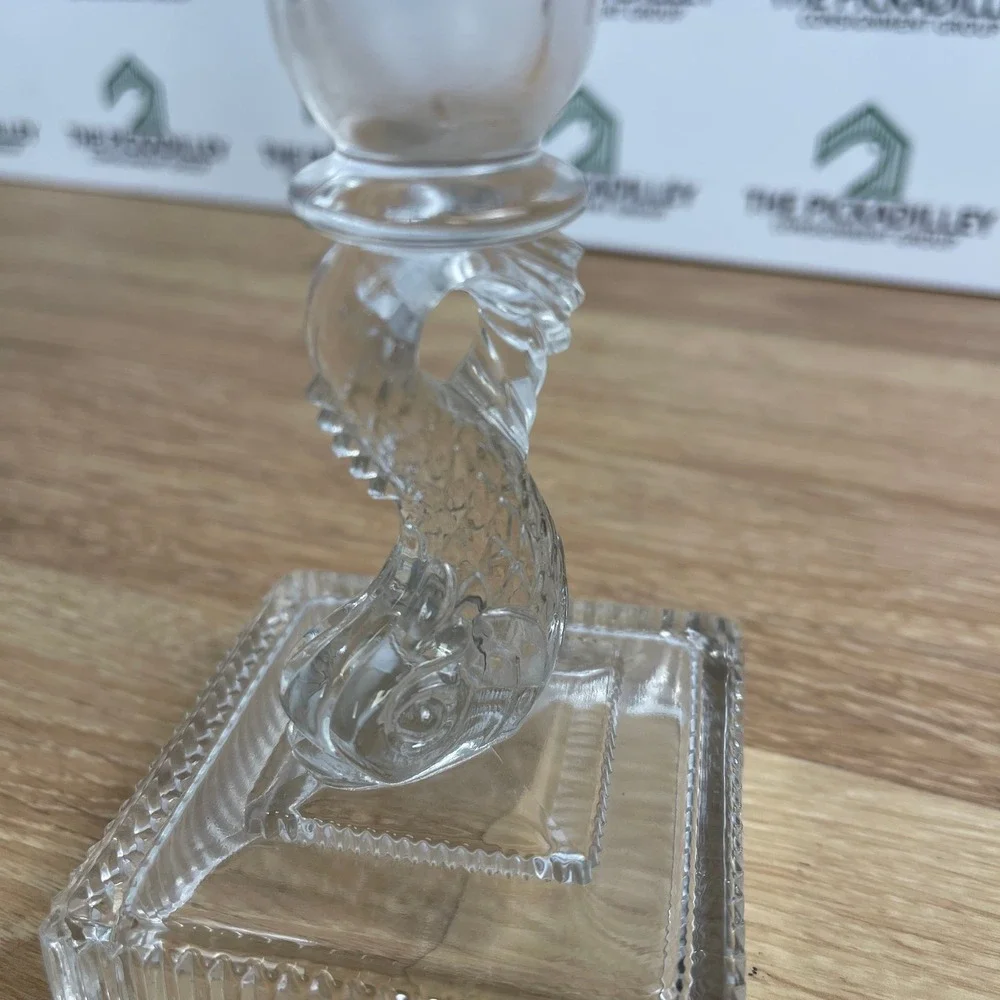 Vintage Milk Glass and Clear Glass Dolphin Koi Fish Candlestick Holders Set 2